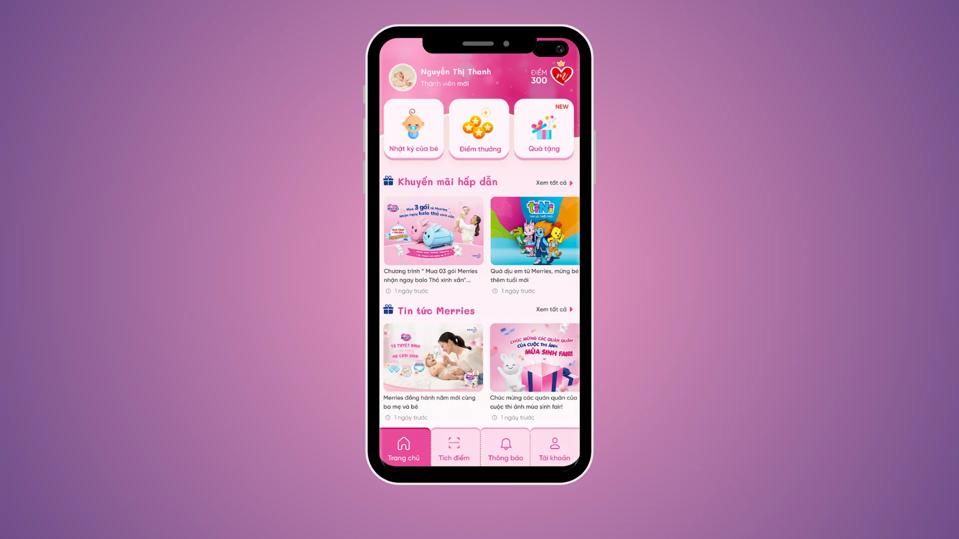 Merries Baby Club application screen from the Twin portfolio