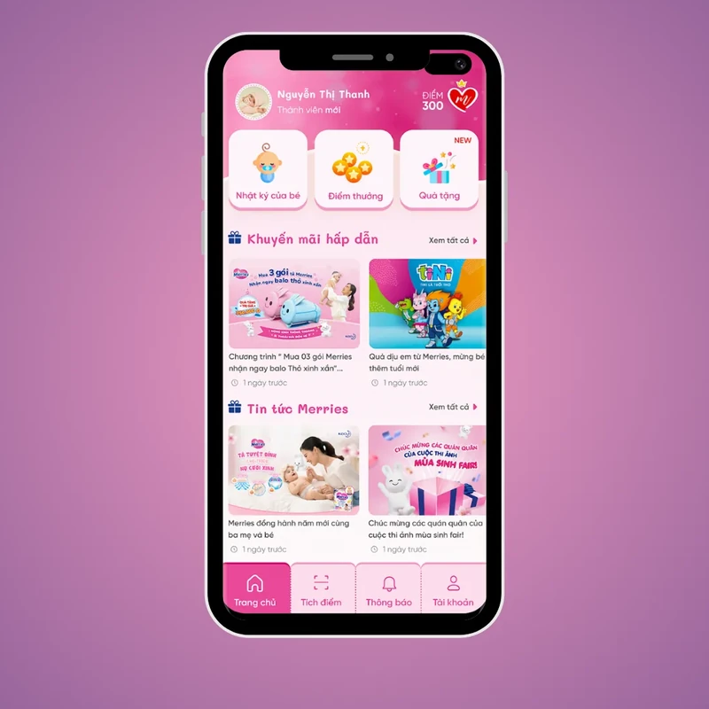 Merries Baby Club application screen from the Twin portfolio
