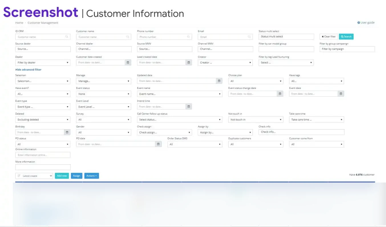 Mitsubishi Motors Vietnam CRM customer information screen