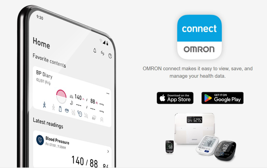 OMRON Connect product interface with compatible OMRON health devices