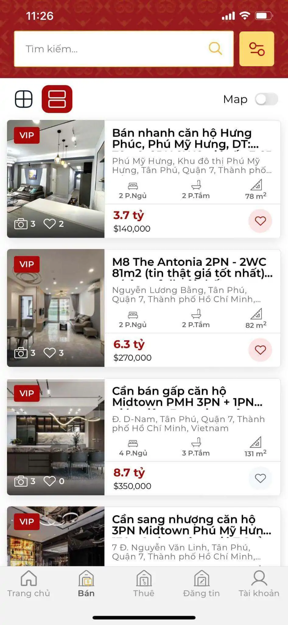 Phu My Hung mobile application screens