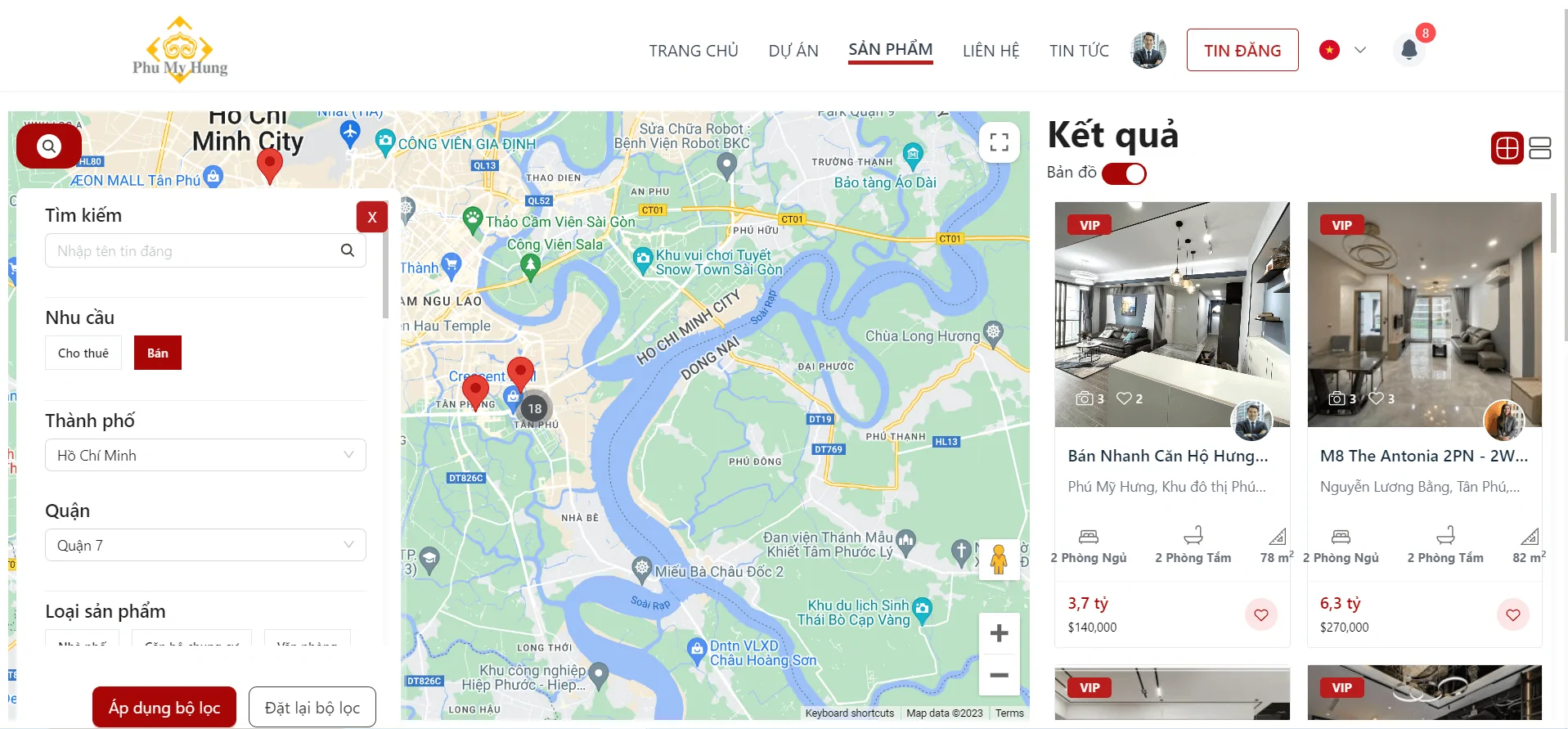 Phu My Hung property search and map interface