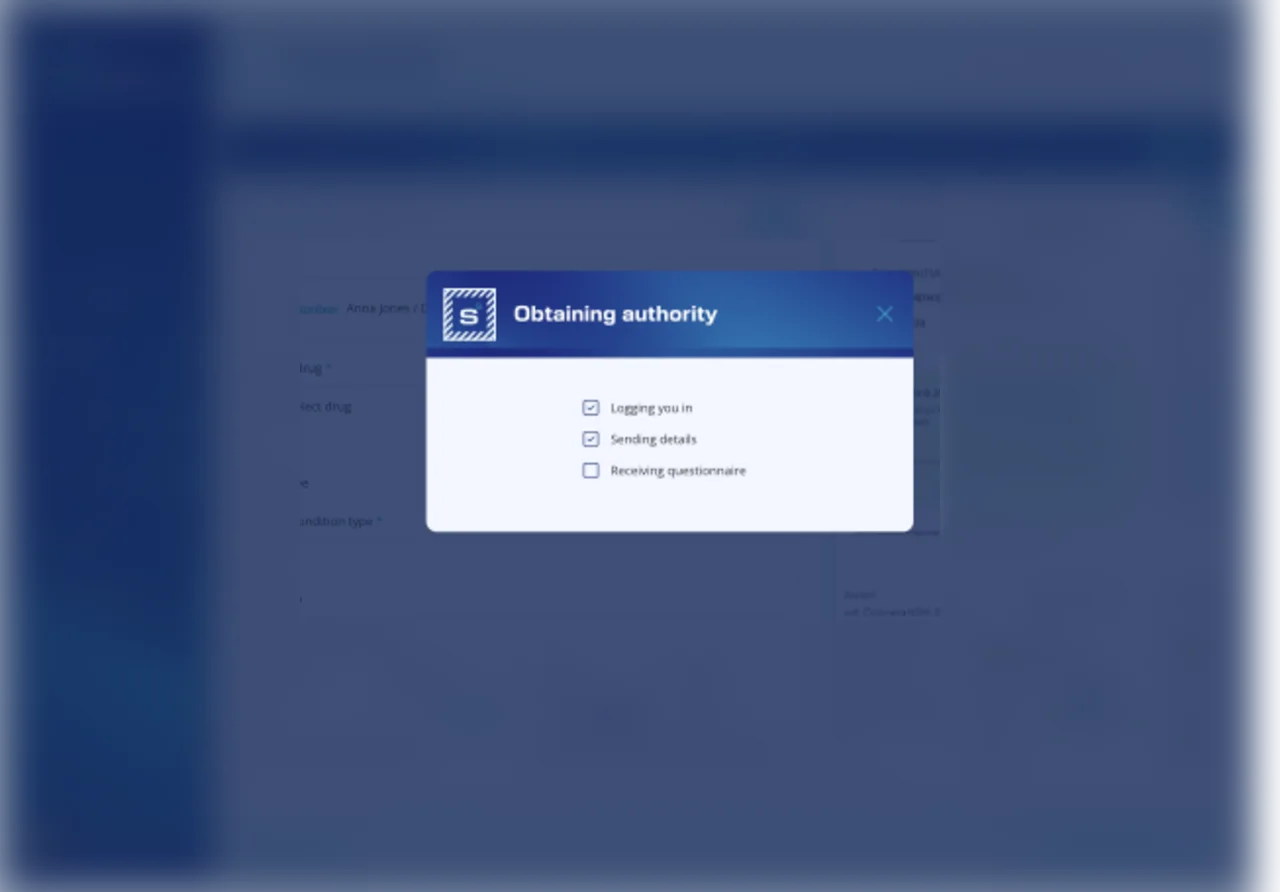 ScriptStream authority workflow modal with surrounding source data blurred