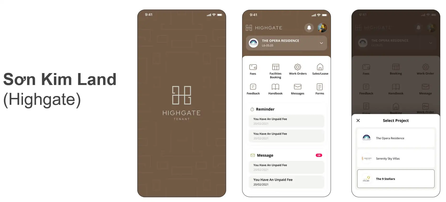 Highgate Connect resident mobile application screens