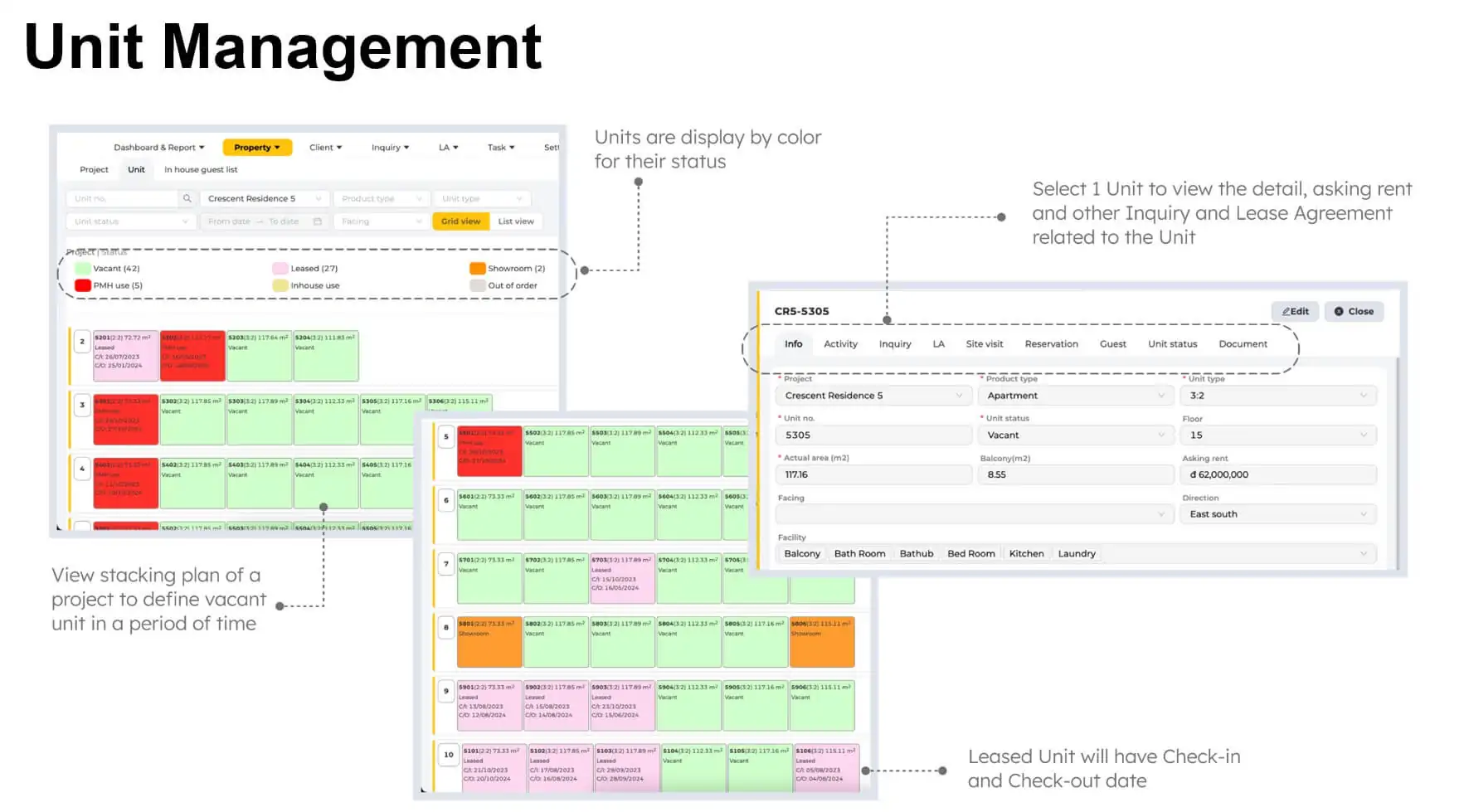 Sơn Kim Land Leasing CRM unit management screen