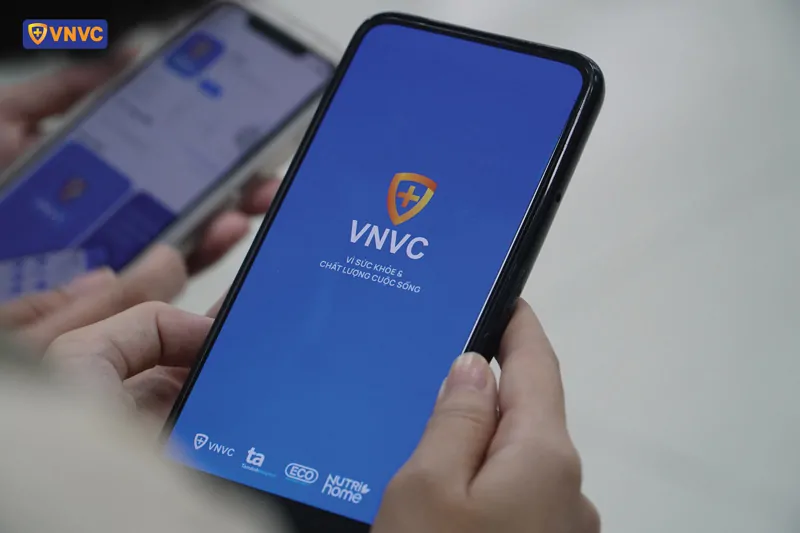 VNVC mobile application displayed on a smartphone
