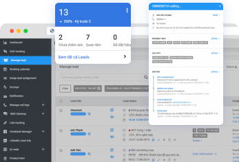 Twin CRM lead capture and lead management screens with demonstration data