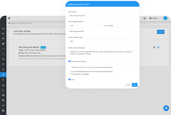 Twin CRM messaging automation configuration with demonstration data